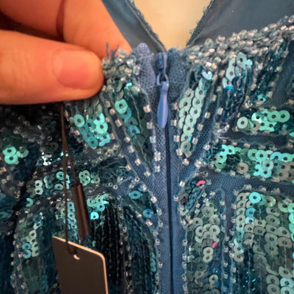 Fashion Nova Blue Floor-Length Sequin Dress-size L - Picture 9 of 12